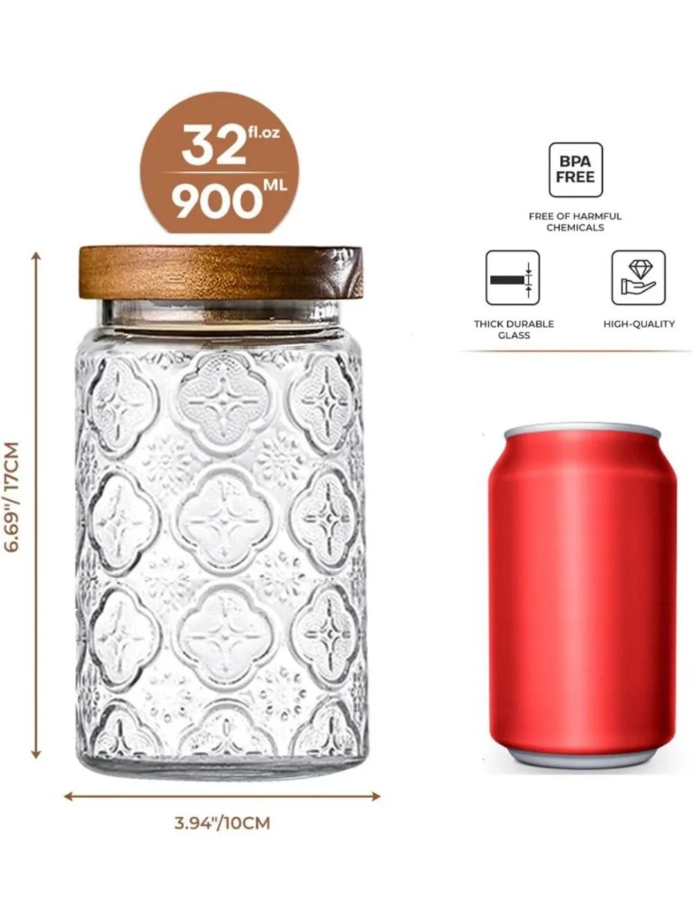 Airtight Glass Storage Containers Set of 3 | 32oz Kitchen Canisters for Food